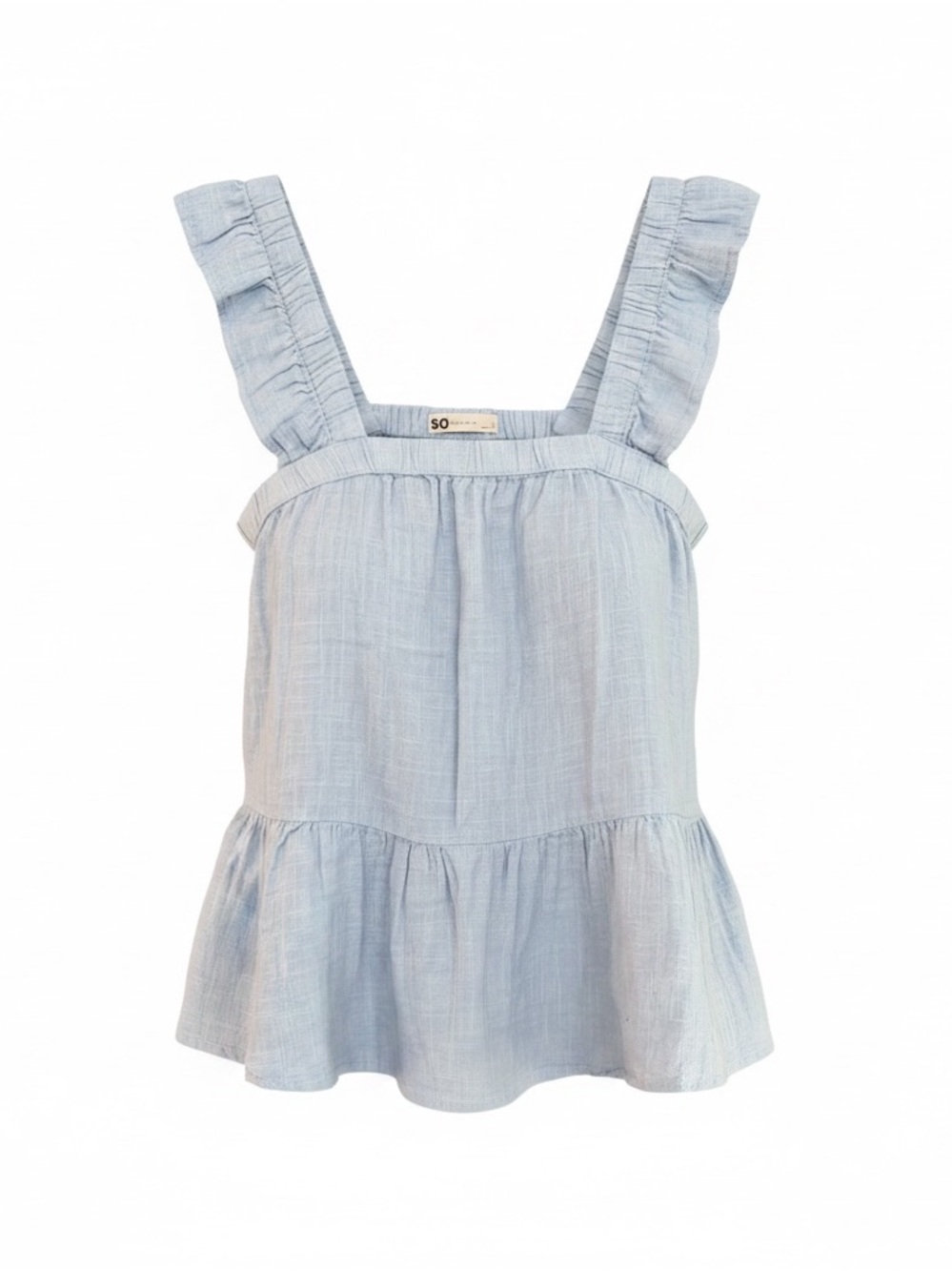 SO Light Blue Ruffle Strap Tank Top